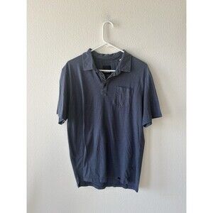 PrAna Shirt Mens L Blue Short Sleeve Polo Organic Cotton Pocket Preppy Casual